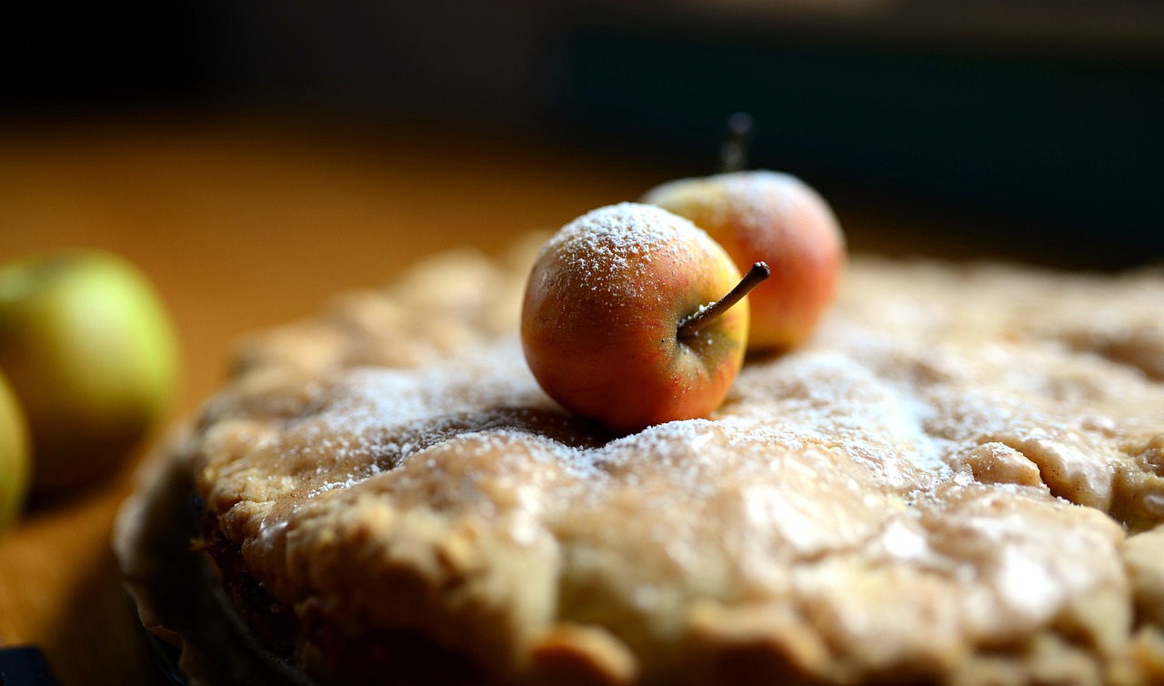 Homemade apple cake with powdered sugar
